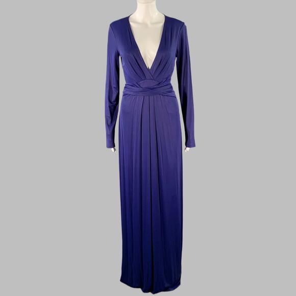 BCBG Size M Blue Polyester Blend Deep V-Neck Long Sleeve Maxi Dress - Picture 1 of 9